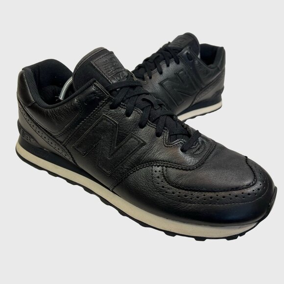 New Balance Classic 574 Mens Black White Sneakers sz 15 Wide 2E Premium Leather main image 10